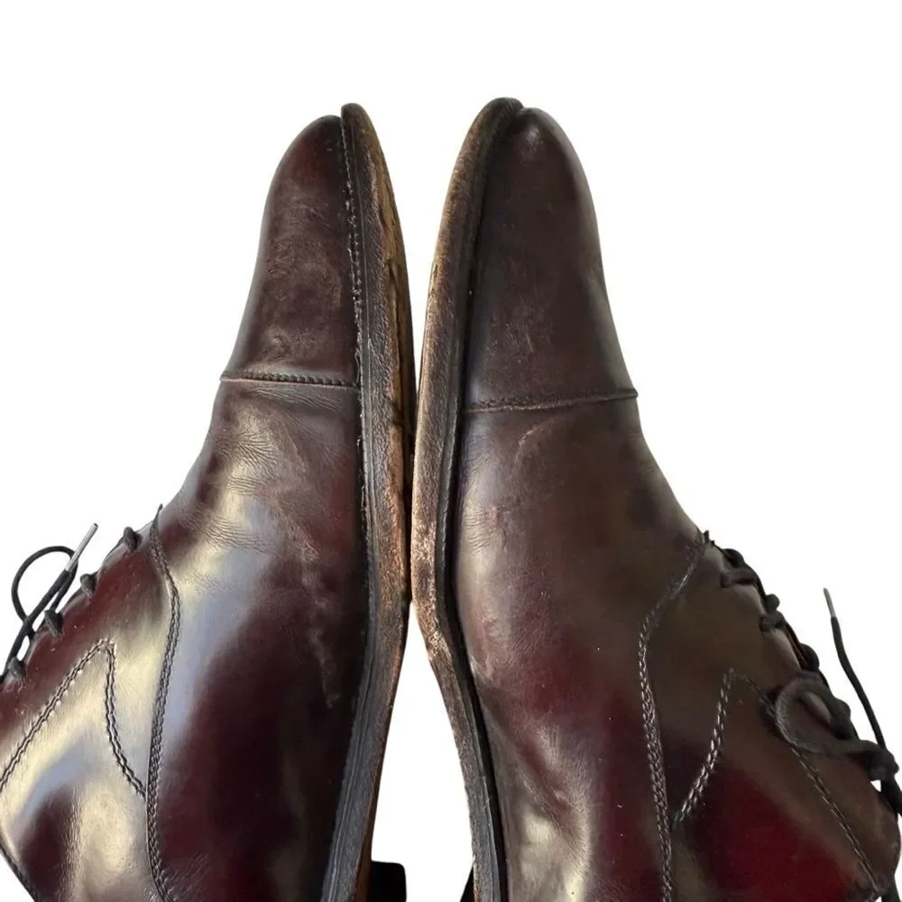 Leather Cap Toe Lace Up Oxford Dress Shoe Men’s Size 10 D Bordeaux Made in Italy